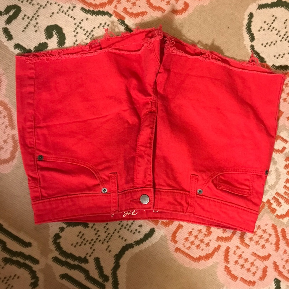 Red high waisted shorts